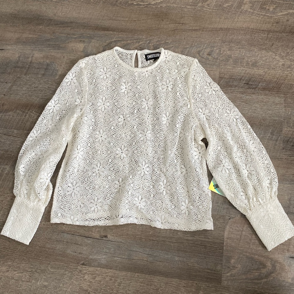 White Lacy Blouse with Flower Details